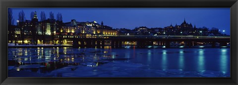 Framed Waterfront at night, Stockholm, Sweden Print