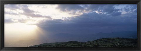 Framed Sunbeams radiating through clouds, Great Rift Valley, Kenya Print