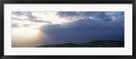 Framed Sunbeams radiating through clouds, Great Rift Valley, Kenya Print