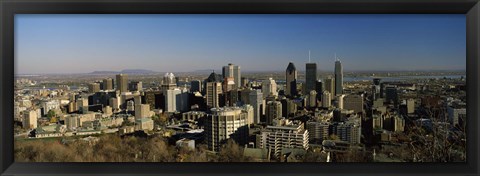 Framed Aerial view of skyscrapers in a city from Chalet du Mont-Royal, Mt Royal, Kondiaronk Belvedere, Montreal, Quebec, Canada Print