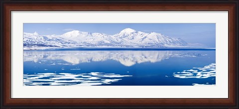 Framed Reflection of a mountain range in an ocean, Bellsund, Spitsbergen, Svalbard Islands, Norway Print