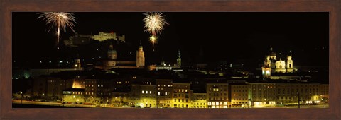 Framed Firework display over a fort, Hohensalzburg Fortress, Salzburg, Austria Print