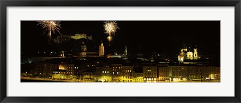 Framed Firework display over a fort, Hohensalzburg Fortress, Salzburg, Austria Print