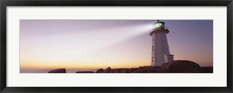 Framed Low Angle View Of A Lighthouse at dusk, Peggy&#39;s Cove, Nova Scotia, Canada Print