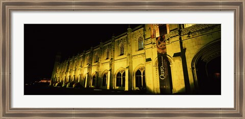 Framed Low angle view of a monastery at night, Mosteiro Dos Jeronimos, Belem, Lisbon, Portugal Print