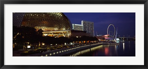 Framed Concert hall at the waterfront, Esplanade Theater, The Singapore Flyer, Singapore River, Singapore Print