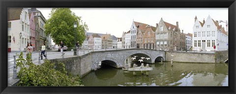 Framed Bridge across a channel, Bruges, West Flanders, Belgium Print