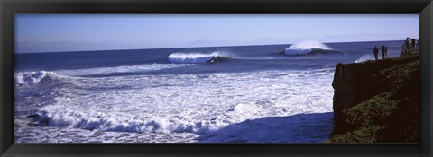 Framed Tourist looking at waves in the sea, Santa Cruz, Santa Cruz County, California, USA Print