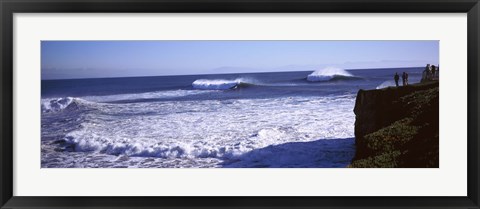 Framed Tourist looking at waves in the sea, Santa Cruz, Santa Cruz County, California, USA Print