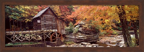 Framed Glade Creek Grist Mill with Autumn Trees, Babcock State Park, West Virginia Print