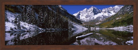 Framed Reflection of a mountain in a lake, Maroon Bells, Aspen, Colorado Print