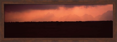 Framed Silhouette of a mountain range at dusk, Teton Range, Grand Teton National Park, Wyoming, USA Print