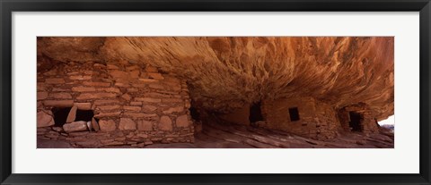 Framed Dwelling structures on a cliff, House Of Fire, Anasazi Ruins, Mule Canyon, Utah, USA Print