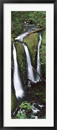 Framed High angle view of a waterfall in a forest, Triple Falls, Columbia River Gorge, Oregon (vertical) Print