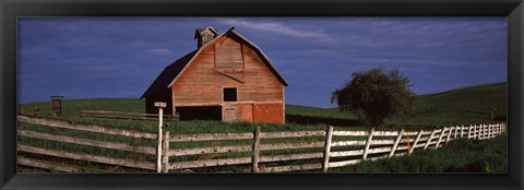 Framed Old barn with a fence in a field, Palouse, Whitman County, Washington State, USA Print