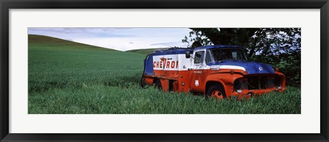 Framed Antique gas truck on a landscape, Palouse, Whitman County, Washington State, USA Print