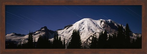 Framed Star trails over mountains, Mt Rainier, Washington State, USA Print