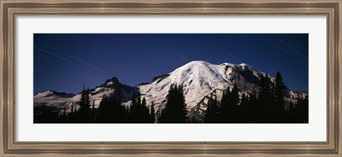 Framed Star trails over mountains, Mt Rainier, Washington State, USA Print