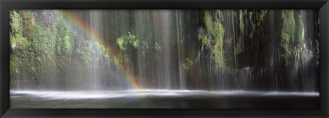 Framed Rainbow formed in front of waterfall in a forest, near Dunsmuir, California Print