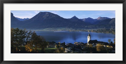 Framed Village at the lakeside, Wolfgangsee, Salzkammergut, Austria Print