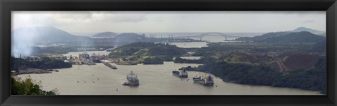 Framed Container ships in a canal, Miraflores, Panama Canal, Panama Print