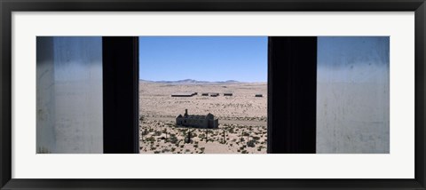 Framed Mining town viewed through a window, Kolmanskop, Namib Desert, Karas Region, Namibia Print