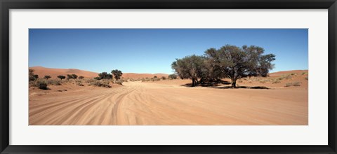 Framed Tire tracks in an arid landscape, Sossusvlei, Namib Desert, Namibia Print