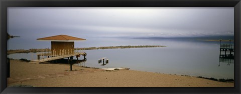 Framed Tourist resort on the beach, Lake Issyk-kul, Issyk Kul Province, Kyrgyzstan Print