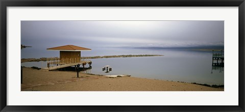 Framed Tourist resort on the beach, Lake Issyk-kul, Issyk Kul Province, Kyrgyzstan Print