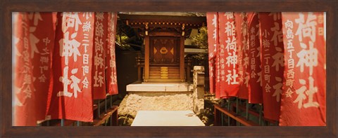 Framed Entrance of a shrine lined with flags, Tokyo Prefecture, Japan Print