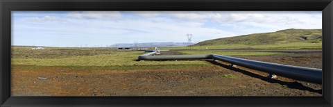 Framed Hot water pipeline on a landscape, Reykjavik, Iceland Print