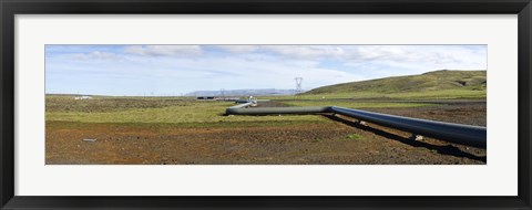 Framed Hot water pipeline on a landscape, Reykjavik, Iceland Print