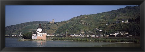 Framed Castle at the waterfront, Pfalz Castle, Rhine River, Kaub, Koblenz, Rhineland-Palatinate, Germany Print