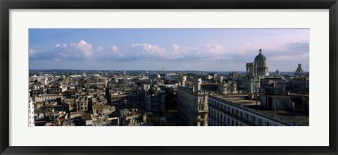 Framed High angle view of a city, Old Havana, Havana, Cuba (Blue Sky with Clouds) Print