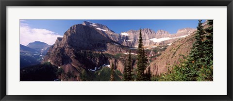 Framed Trees with a mountain range in the background, US Glacier National Park, Montana, USA Print