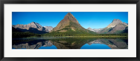 Framed Reflection of mountains in Swiftcurrent Lake, Many Glacier, US Glacier National Park, Montana, USA Print