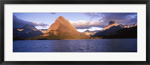 Framed Sunlight falling on mountains at the lakeside, Swiftcurrent Lake, Many Glacier, US Glacier National Park, Montana, USA Print