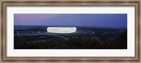 Framed Soccer stadium lit up at nigh, Allianz Arena, Munich, Bavaria, Germany Print