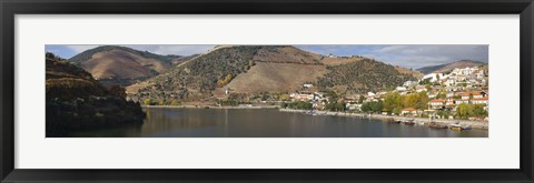 Framed Village at the waterfront, Pinhao, Duoro River, Cima Corgo, Douro Valley, Portugal Print