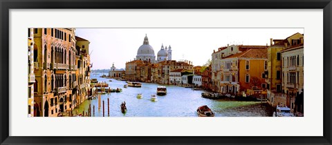 Framed Boats in a canal with a church in the background, Santa Maria della Salute, Grand Canal, Venice, Veneto, Italy Print