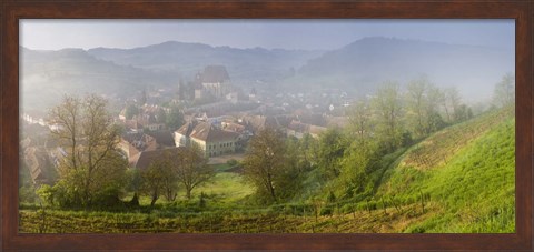 Framed High angle view of houses in a village, Biertan, Sibiu County, Transylvania, Romania Print