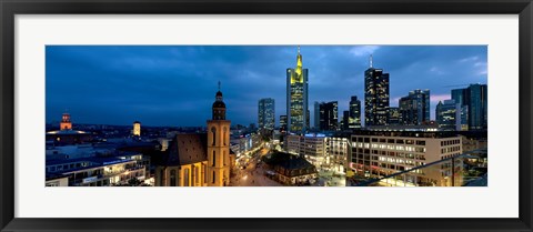 Framed Buildings lit up at night, St. Catherine&#39;s Church, Hauptwache, Frankfurt, Hesse, Germany Print