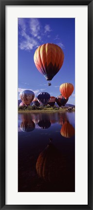 Framed Reflection of Hot Air Balloons, Hot Air Balloon Rodeo, Steamboat Springs, Routt County, Colorado, USA Print