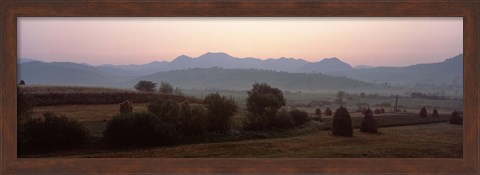 Framed Agricultural field with a mountain range in the background, Transylvania, Romania Print