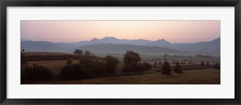 Framed Agricultural field with a mountain range in the background, Transylvania, Romania Print