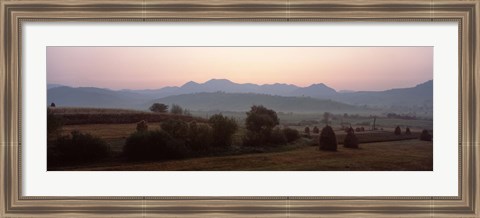 Framed Agricultural field with a mountain range in the background, Transylvania, Romania Print