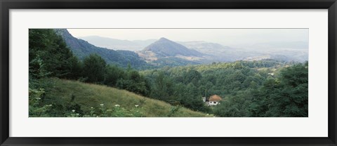 Framed Buildings in a valley, Transylvania, Romania Print