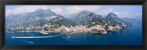 Framed Aerial view of towns, Amalfi, Atrani, Amalfi Coast, Salerno, Campania, Italy Print