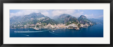 Framed Aerial view of towns, Amalfi, Atrani, Amalfi Coast, Salerno, Campania, Italy Print