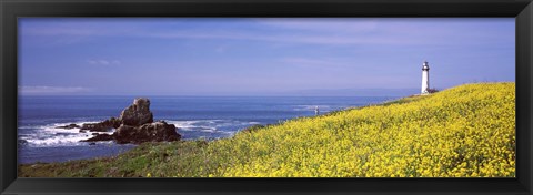 Framed Lighthouse on the coast, Pigeon Point Lighthouse, San Mateo County, California, USA Print